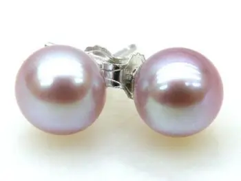 

Free shipping Lavender 7mm AAA+++ perfect round akoya sea pearl stud earring sterling silver