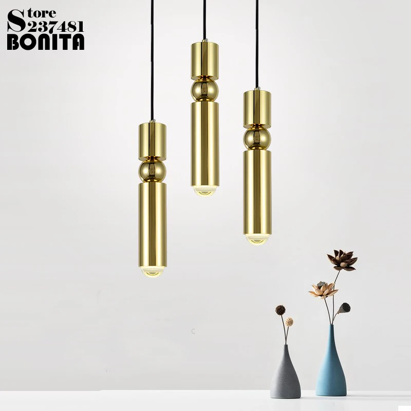 Bullet Hanging Lamp Led Modern Metal Brass Cylinder Pendant Lights