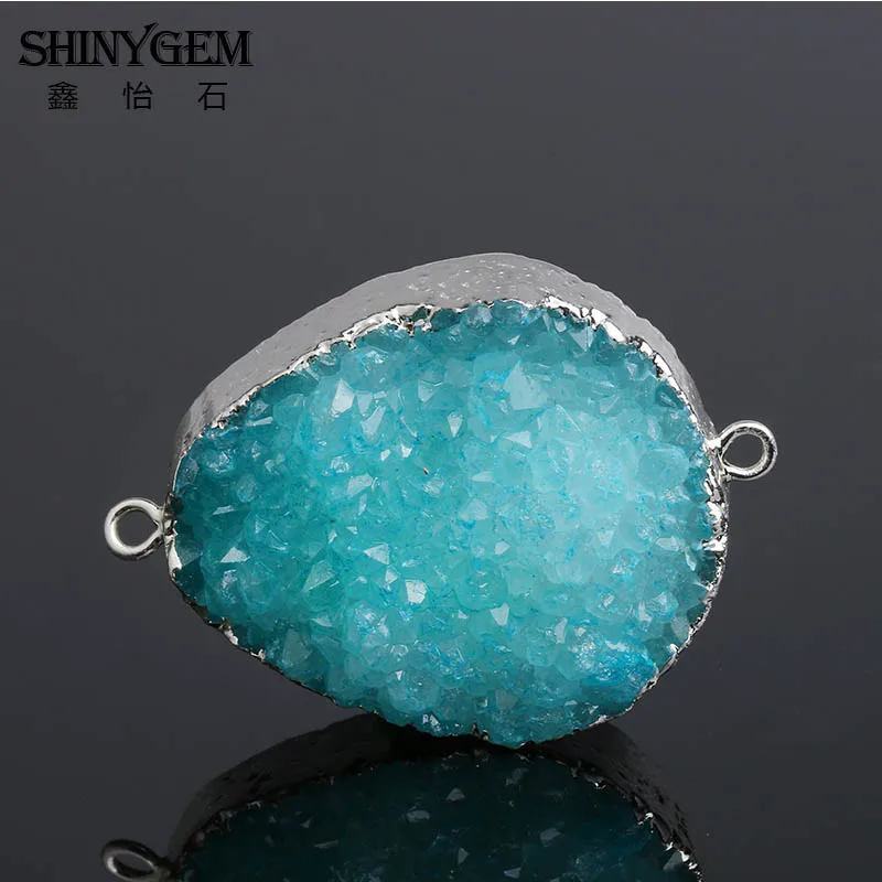 ShinyGem нерегулярные Подвески Druzy 6 цветов хрустальные подвески серебряная рамка натуральный камень подвеска-Маятник для изготовления ювелирных изделий 1 шт - Окраска металла: Blue