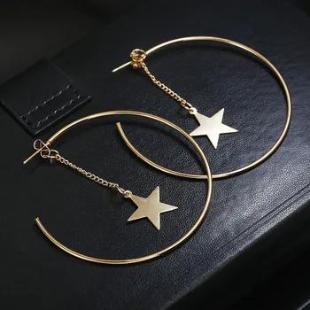 

Personality Super Big Circles Hoop Earrings For Women Fashion Gold Color Jewelry Trendy Retro Big Round Circle Star Earrings