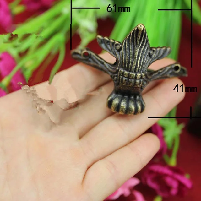 

61*41mm 4Pcs Bronze Antique Jewelry Gift Box Wood Case Decorative Feet Leg Corner Protector
