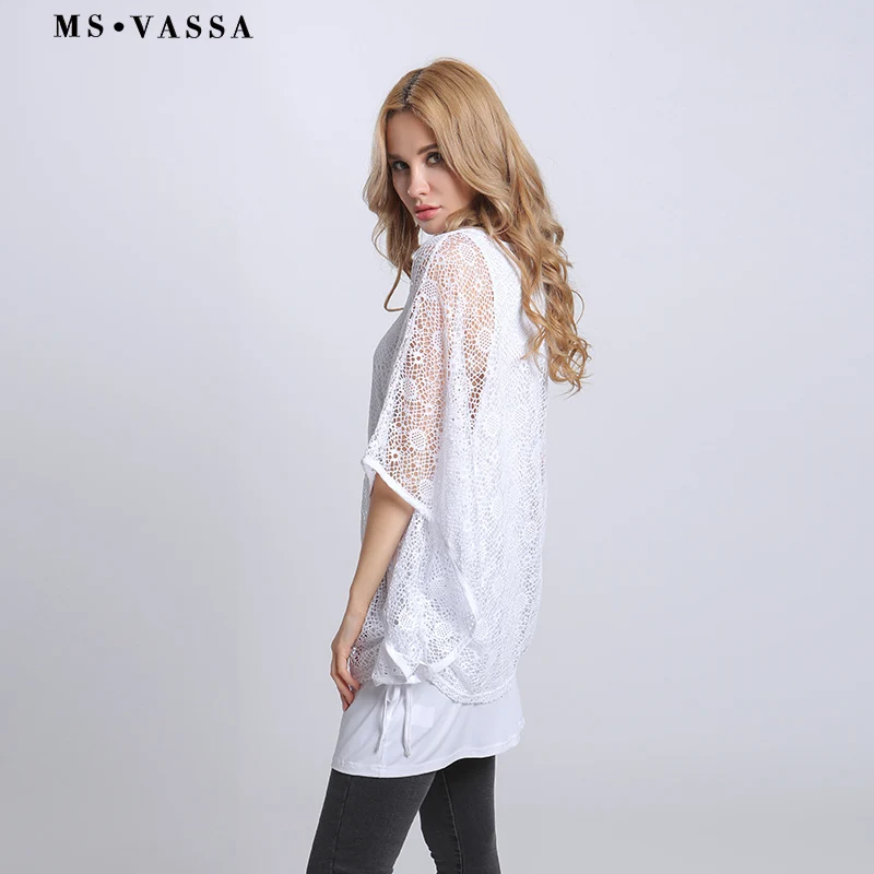 MS VASSA 2018 New Fashion Summer Women Elastic White Tees with tank Casual Ladies Tow piece Tops sets Plus Size 11XL T-shirt Tops