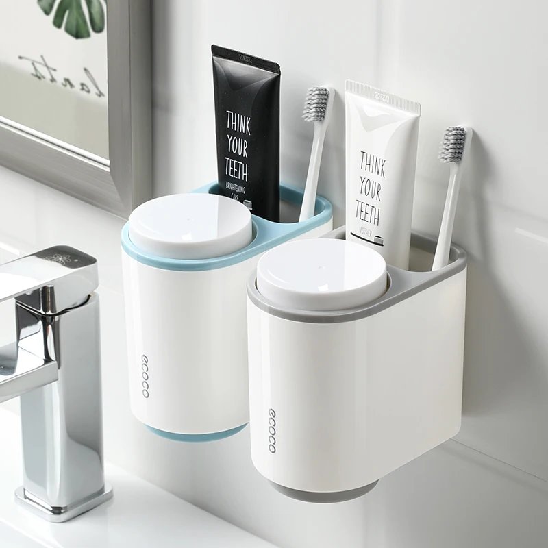 

Automatic Toothpaste Dispenser Dust-Proof Toothbrush Holder With Cups No Nail Wall Mount Stand Shelf Bathroom Organizer Set