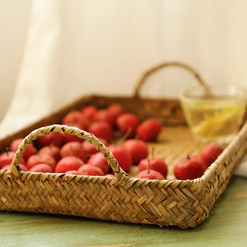 

Creative Pastoral Vintage Hand-Made Fruit Tray Straw Storage Basket Multi-Function Home Living Room Fruit Debris Storage Tray