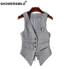 SHOWERSMILE British Style Women Plaid Vest With Skirts Short Checkered Waistcoat Female Slim Fit Sleeveless Jackets England
