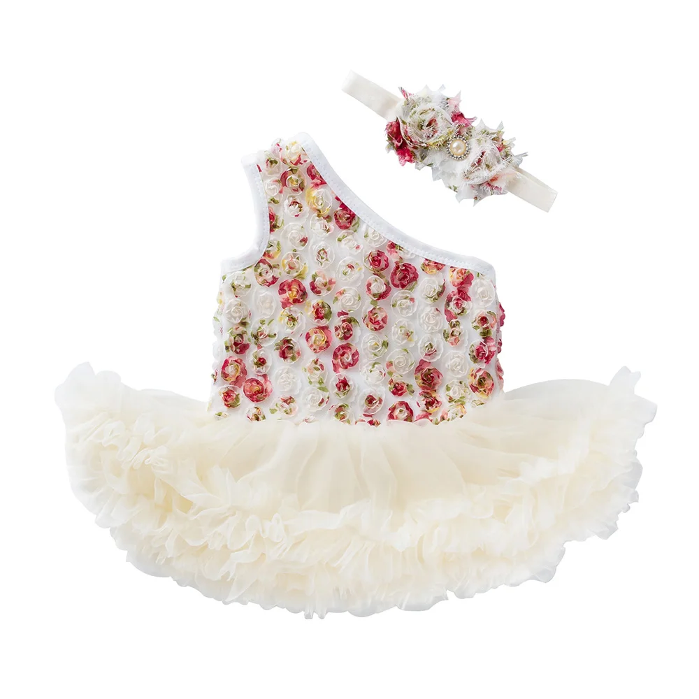

Flower Bebek Giyim One Shoulder Baby Girl Clothes Set 2Pcs Tutu Dress Headwear Fashion Newborn Baby Clothing Roupa Infantil