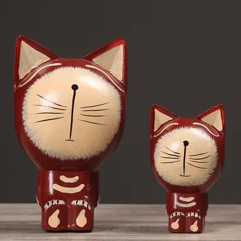 

2pcs/set Creative Wooden Cat Model Miniature Figurine Craft Furnishing Articles Home Decoration Christmas New Year Birthday Gift