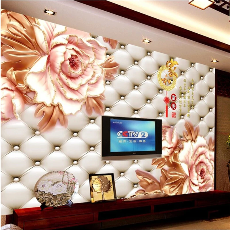 

wellyu papel de parede Custom wallpaper Home and rich peony flowers soft bag TV backdrop wall wallpapers for living room