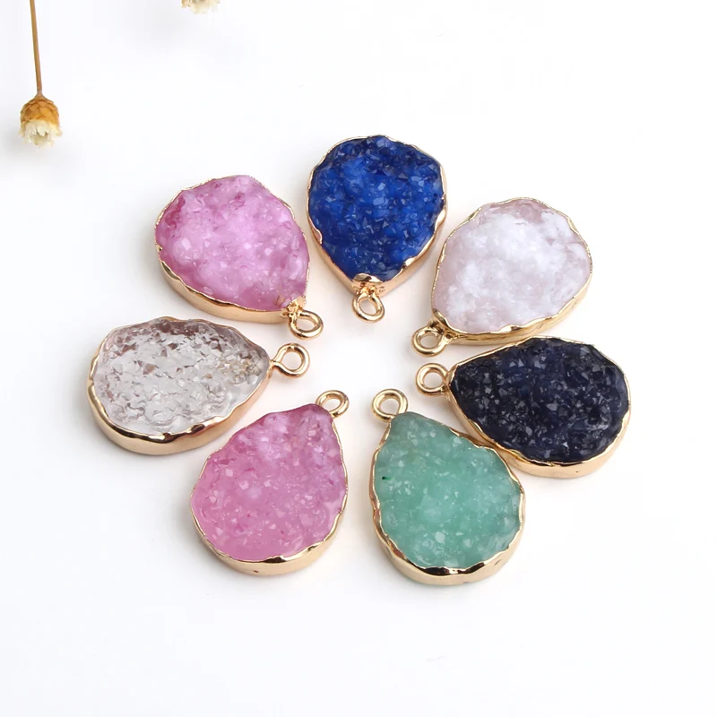 

1pc Irregular Resin Stone Fake Druzy Earrings Pendant Ear Studs Diy Water Drop Teardrop Necklace Charm Handmade Jewelry Findings