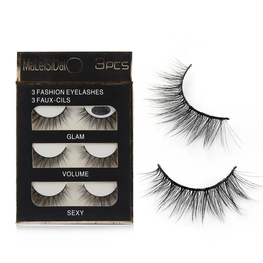 3 пары Для женщин Мода 3D синтетические волосы крест легкие Накладные ресницы