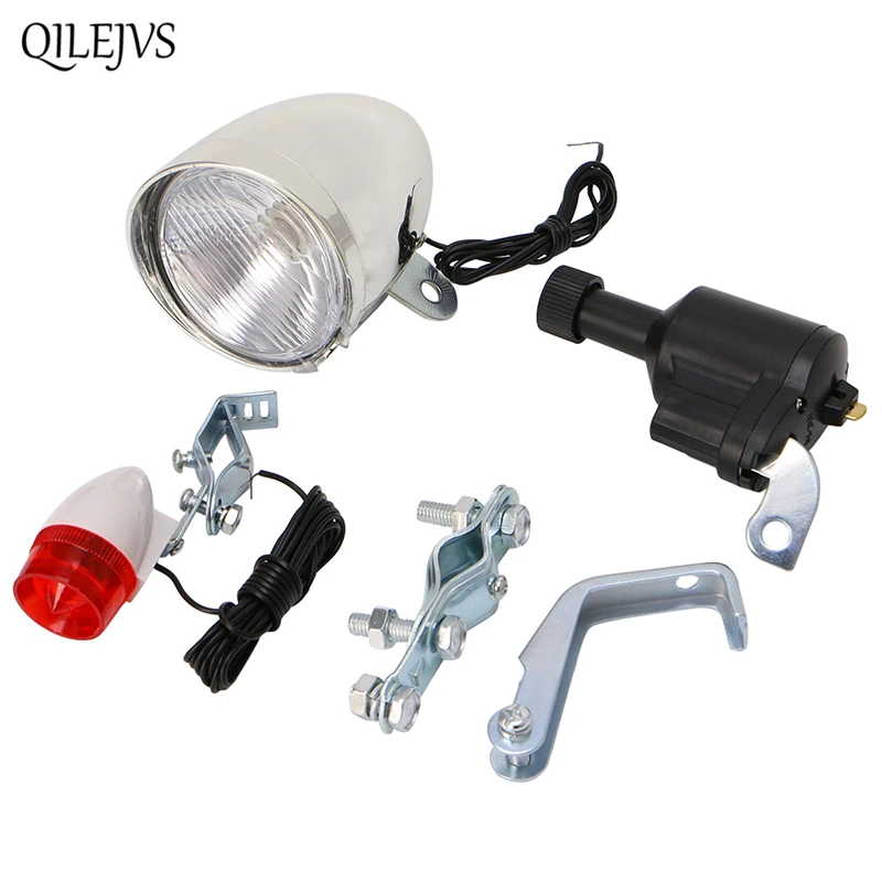 Discount QILEJVS  5pcs/setMotorized Bike Bicycle Friction Dynamo Generator Head Tail Light Acessories 1