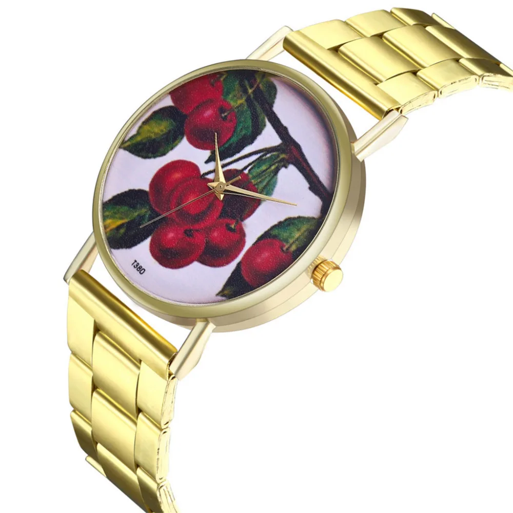 Для женщин Винтаж Cherry модные роскошные повседневное Золото леди часы Круглый сталь ремень кварцевые темперамент Watch2019 ZX