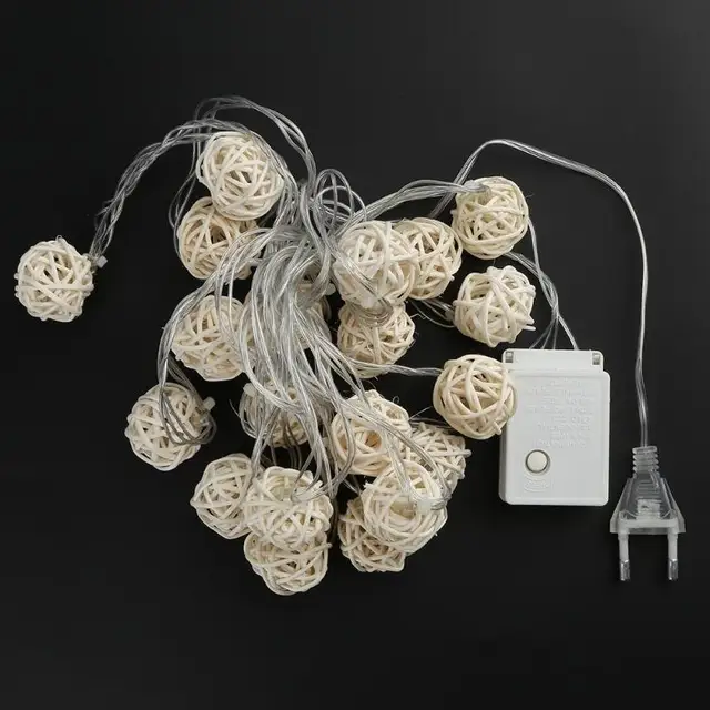 20LED Wicker Rattan Ball Light 5m/16.4ft Fairy String Light Lamps for Outdoor Waterproof Garland Holiday Christmas Home Decor
