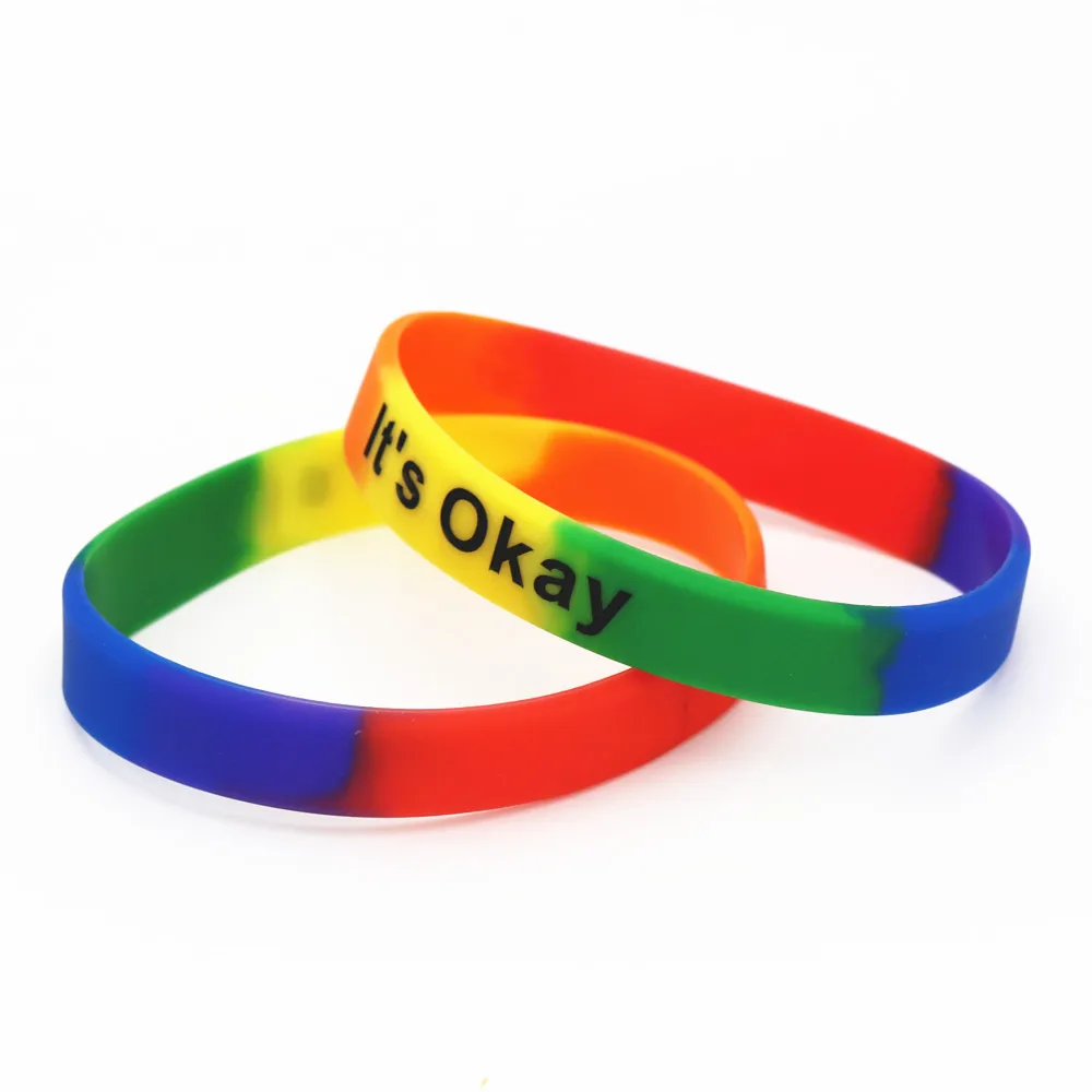 

50PC Hot Sale Fashion Rainbow Colour Pride Silicone Wristband It's Okay Silicone Bracelet &Bangles Women Men Gift Jewelry SH172