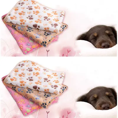 

Cute Warm Pet Bed Mat little dog paw print puppy dog beds soft fleece blanket House Pet Supplies Small Medium Size
