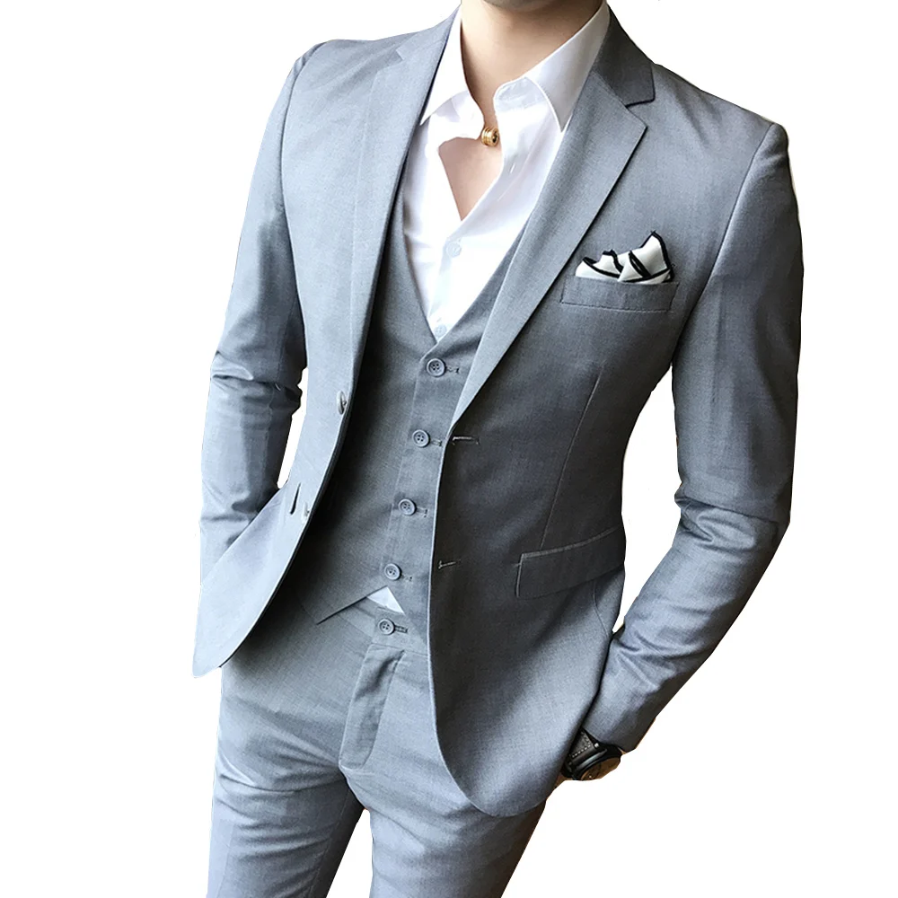 Solid Color slim fit male 3 piece suits wedding dress men Business