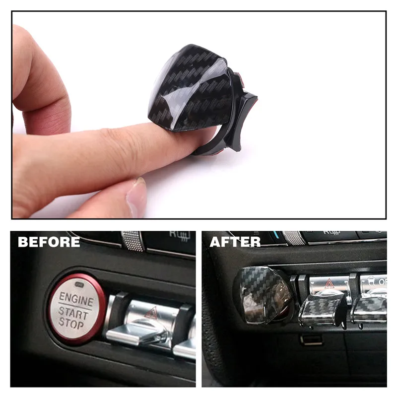 Carbon Black Engine Start Stop Button Switch Button Cover Trim Center Console Dashboard Button Cap For Ford Mustang 2015 2016 2017 2018 (2)
