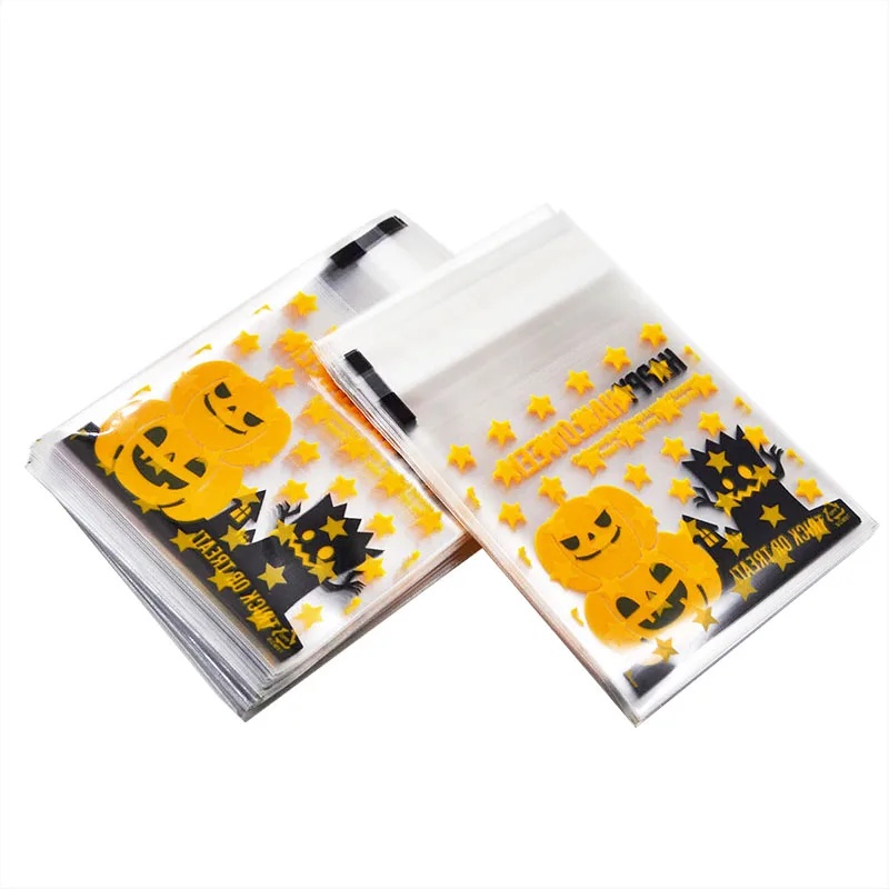 7*7 см Хэллоуин желтая Тыква подарки сумки пластиковые прозрачные DIY конфеты печенье день рождения ремесло мешок трюк или лечения упаковочные сумки