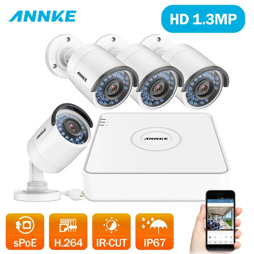 

ANNKE 4CH 960P HD SPoE NVR 4PCS Outdoor Indoor IP67 Weatherproof IP Camera System Night Vision Plug and Play Video CCTV Kits