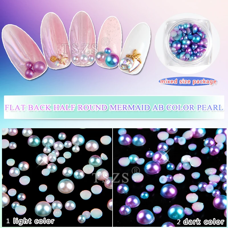 

1pot/lot Nail Art 3D Tips Decoration Mermaid Color Half Round Pearls Mixed Charm Beads 3/4/5/6mm DIY