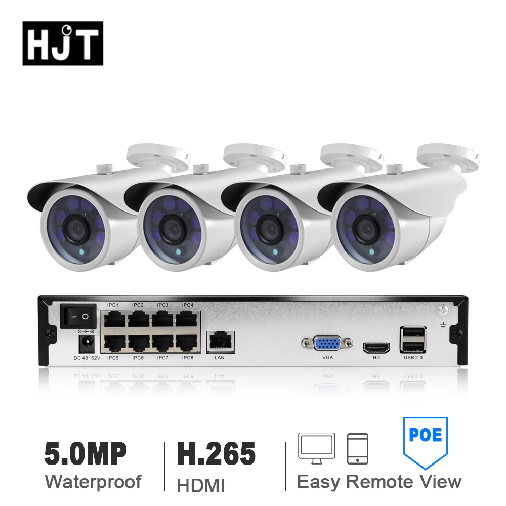 HJT HD 4CH H.265 + 5.0MP POE NVR комплект видеонаблюдения Системы IP Камера открытый