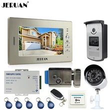 JERUAN Luxury 7“Video Door Phone Intercom System kit RFID Access Camera+700TVL Analog Camera+remote control+E-lock+Exit button