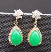 Clásico de la moda de Joyería de Oro Chapado Waterdrop E08-2 Jade Malasio y AAA CZ Pendiente