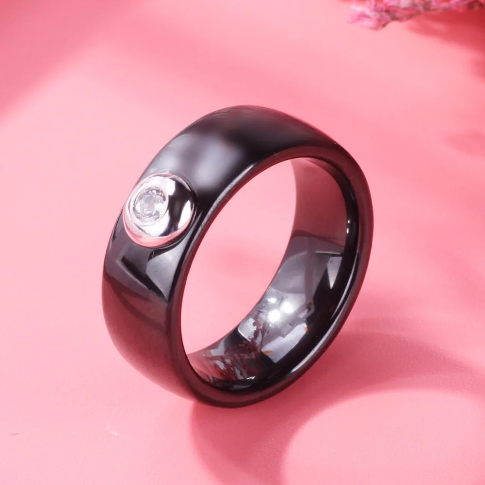8 мм новые черные белые керамические кольца плюс один большой CZ камень для женщин и мужчин модные ювелирные изделия трендовые обручальные кольца