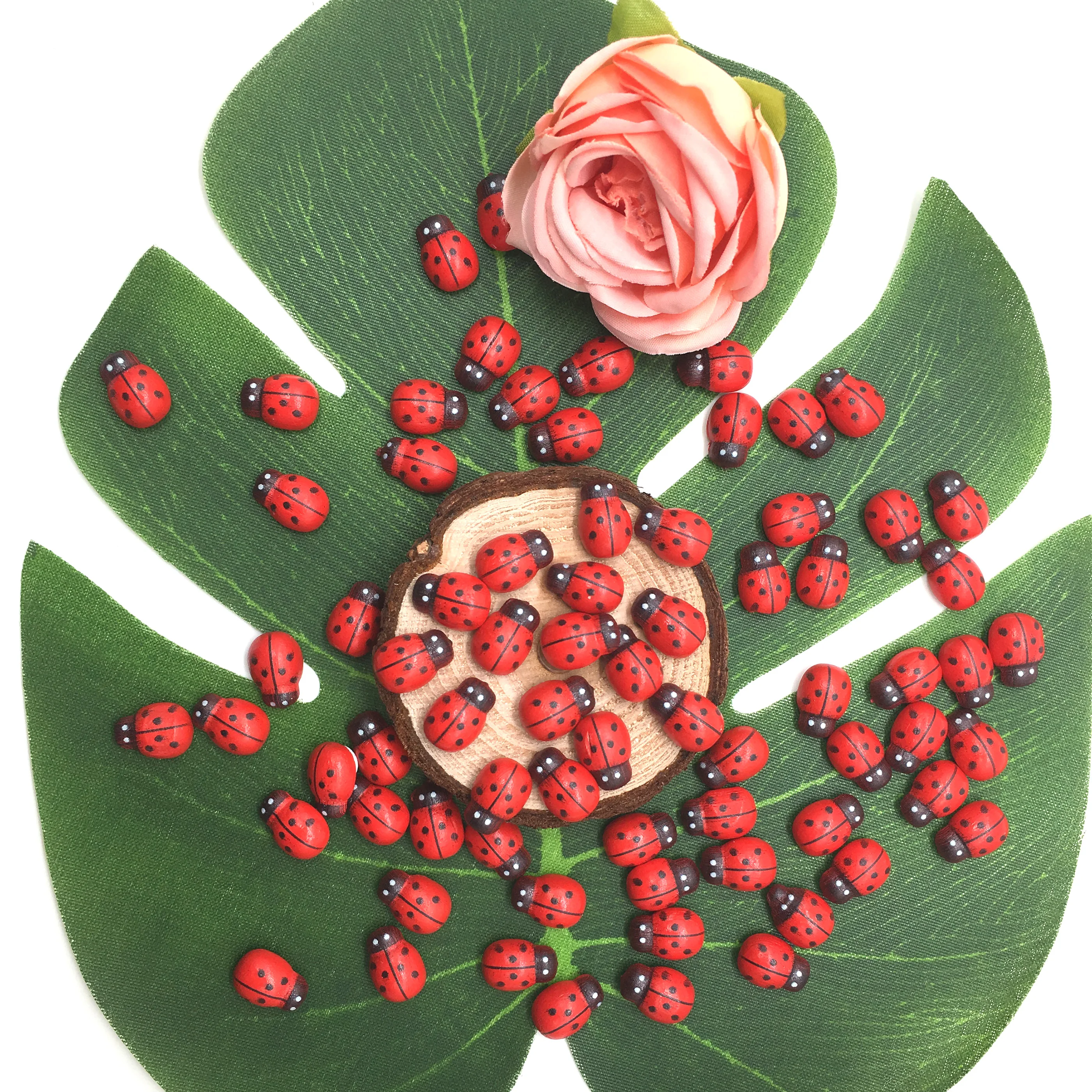 100pcs wooden ladybug decal painted adhesive DIY crafts decoration