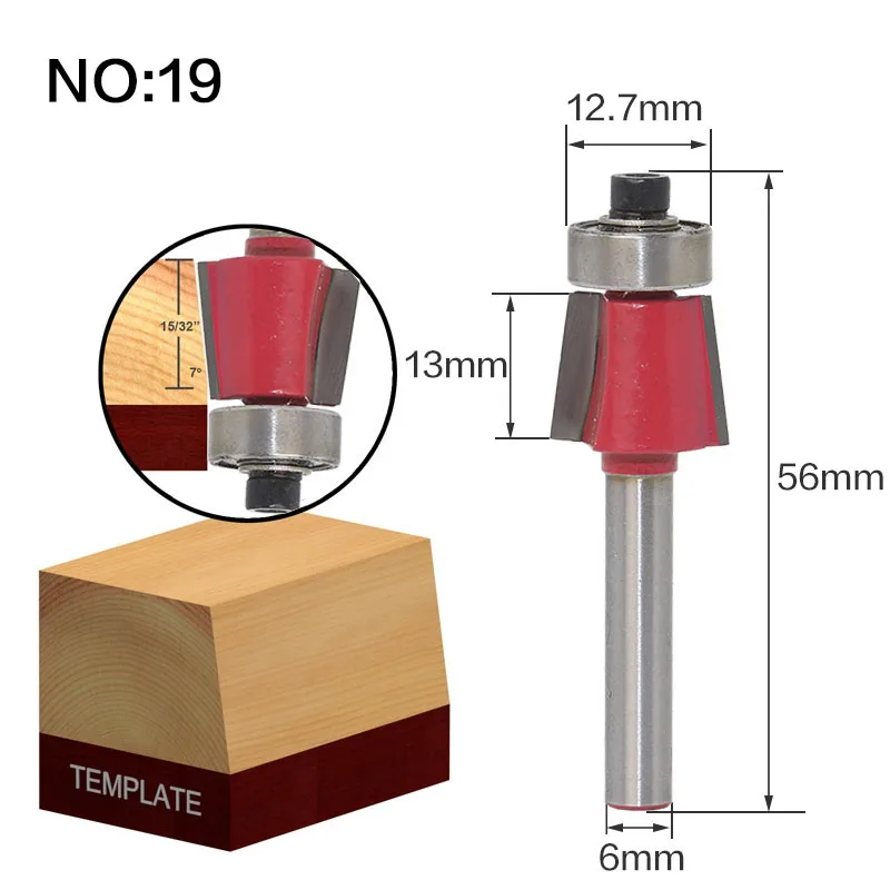 1 шт. 6 мм хвостовик древесины фрезы прямой концевой фрезы триммер очистки заподлицо отделка угловая круглая бухта коробка биты инструменты фрезы - Длина режущей кромки: NO19