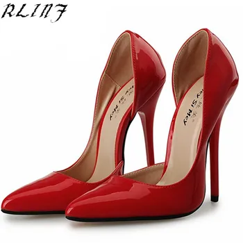 

RLINF 2018 Large size pointed high-heeled high-heeled patent leather 14cm Pointed Toe High Heels Patent Leather 40 41 -----48 49