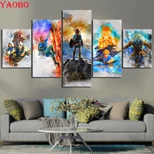 Pintura de diamante 5D Diy, punto de cruz, bordado de diamantes cuadrados completo, 5 paneles, imágenes de dibujos animados japoneses para decoración de habitación de niños, regalo
