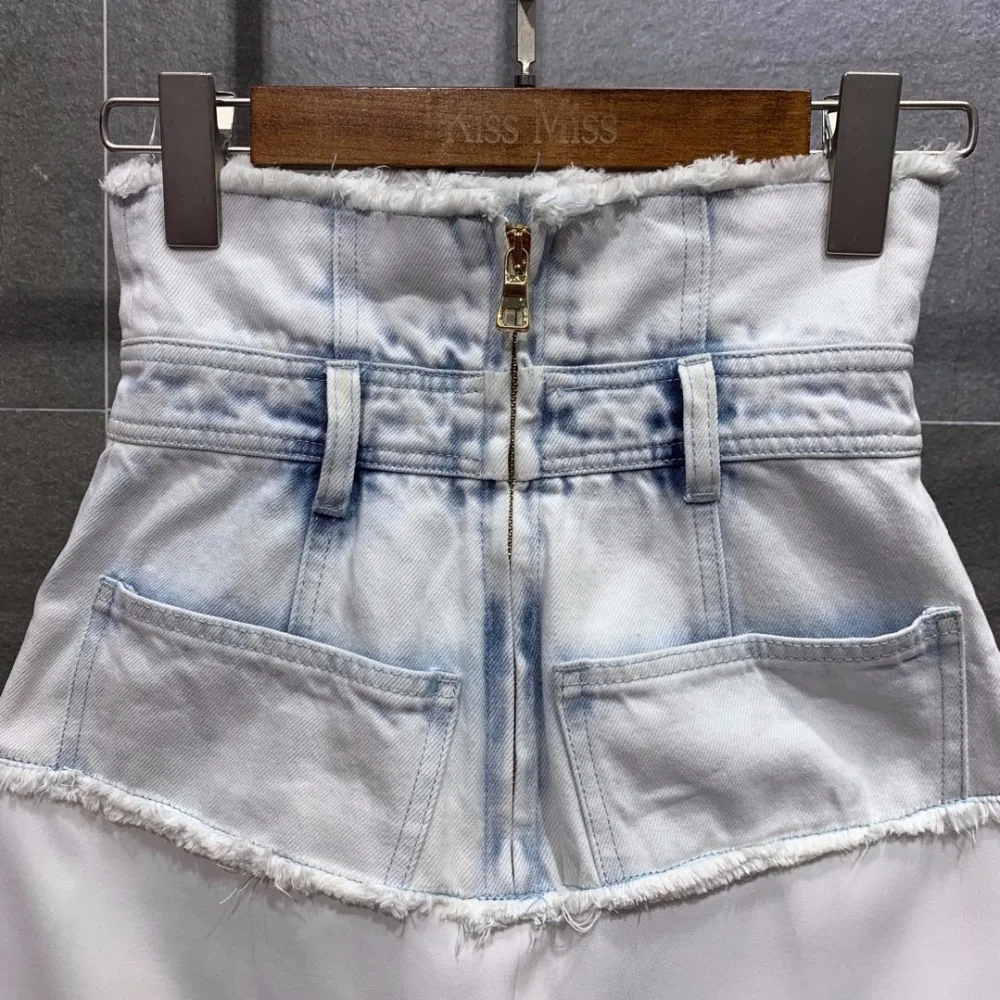 autumn new women denim patchwork high waist skirt ddxgz2