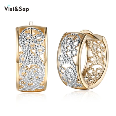 Visisap V shape блестящие серьги-кольца с кубическим цирконием для женщин и девочек, подарочные серьги, модные ювелирные изделия, цвет шампанского, золотой, VKZCE127 - Окраска металла: KZCE139