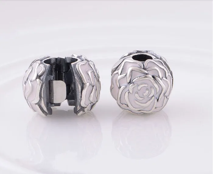 

Pink Enamel Rose Garden Flower Lock Clip Core Stopper Charm Beads Diy Accessories 925 Sterling Silver Fits Pandora Bracelet