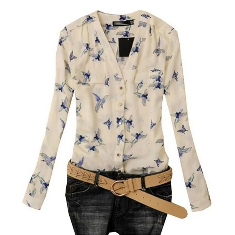 

FREE OSTRICH Blouse Women Elegant 2019 Female Blouse Casual Butterfly Print Shirt Autumn Spring Long Sleeve Top Blusa C1635