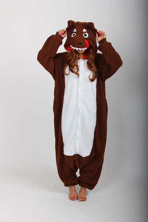 Одна деталь большая Baddest волк взрослых Onesie для женщин мужчин унисекс пижама в виде животного для косплея плюс размеры Хэллоуин карнавальные костюмы кофе