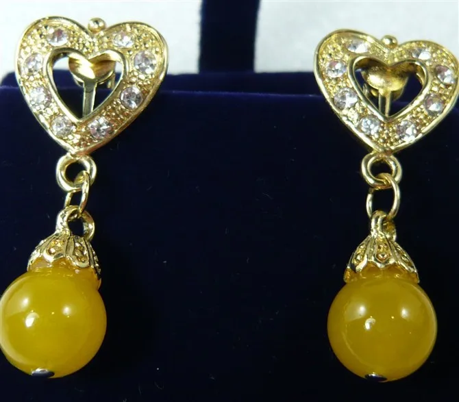 

wholesale wonderful 18kgp heart shape and 10mm yellow Jade earring