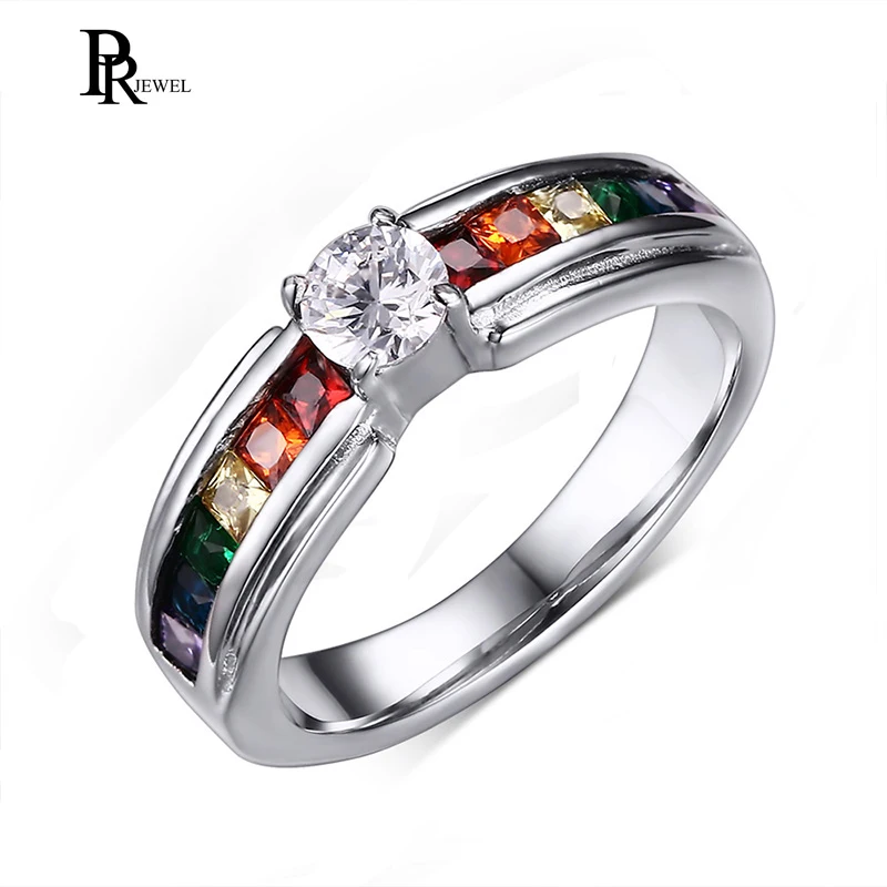 

Stainless Steel Rainbow Crystal Ring with White Cubic Zirconia for Gay Lesbian Pride Wedding Band