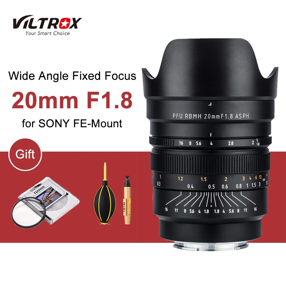 US $486.00 VILTROX 20mm F18 ASPH E Mount Lens FullFrame Wide Angle Fixed Focus Lens For SONY A Series Camera A9 A7M2 A7R A7M3