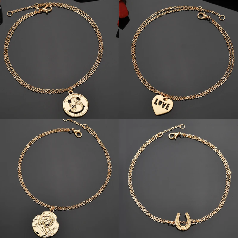 

New Bohemian Gold Anklet Bracelet Ladies Summer Beach Expected Bracelet Geometry Pendant Alloy Fashion Jewelry Wedding Party