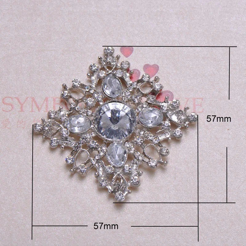 

(S0290) 10pcs/lot, 57mmx57mm rhinestone embellishment, nickle plaitng,flat back,clear acrylic beads and clear crystals