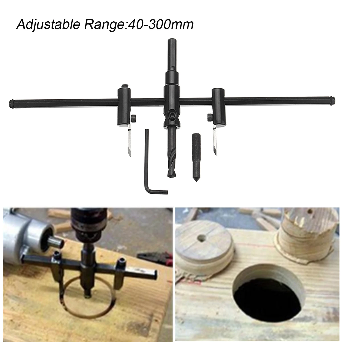 Регулируемая 40-300 мм металлическая деревянная круглая дырочка для резки дерева дрель для гипсокартона сверлильная пила круглый режущий инструмент DIY