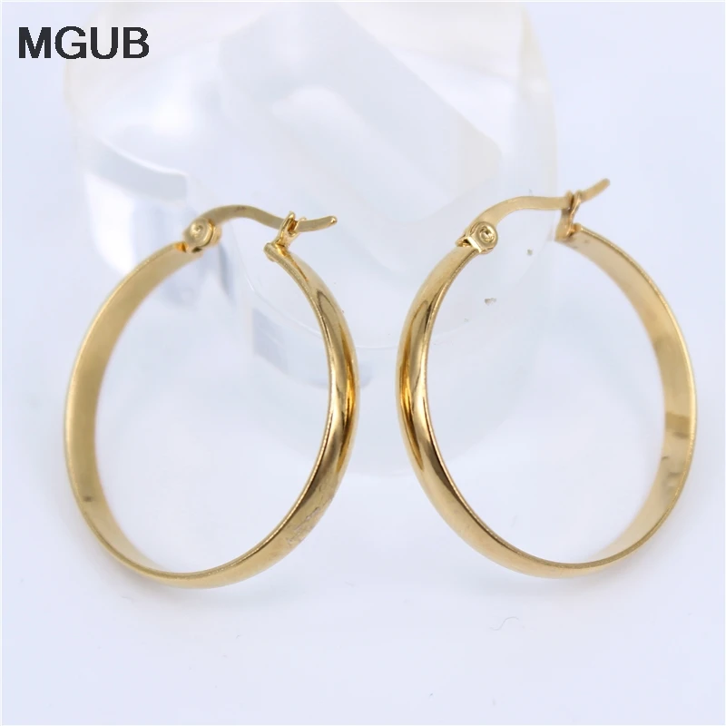

MGUB Diameter 20MM-40MM Big Hoop Earrings Gold Color Stainless Steel Jewelry Simple Style Circle Round Earrings Women LH500