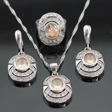 Orange amarillo creado morganite circón joyería de plata de color blanco para las mujeres collar colgante pendientes anillos caja de regalo libre