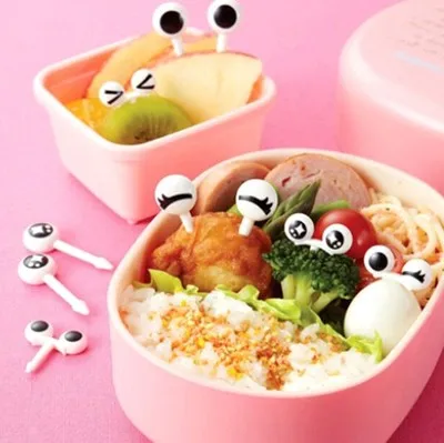10pcs/set Easy to Sign Mini Eye Cartoon Fruit Fork Plastic Fruit Toothpick Bento Lunch For Children Decorative Tableware