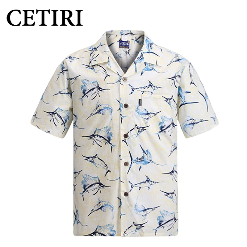 Men's Hawaiian Beach Shirts Marlin Fish Animal Cotton Large Plus Size