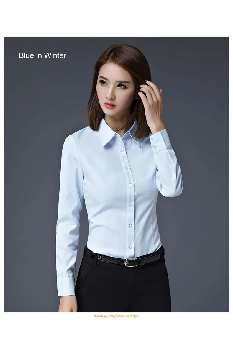 S-5XL Офисная Женская Рабочая Рубашка Зима формальная деловая белая рубашка плюс бархатная плотная теплая тонкая деловая рубашка для женщин