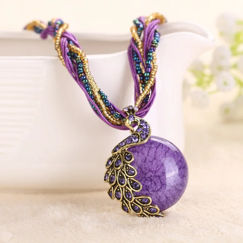 Image Women Necklaces 2016 Female Clavicle Short Chain Turquoise Stone Pendant Necklaces Peacock Decoration Rough Necklace VBV07 P50