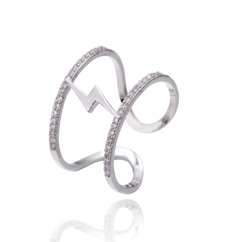 Punk Flash Engagement Ring With Tiny Zirconia Paved Delicate Rose/White Gold Color Fashion